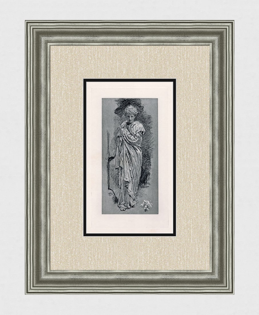 Albert Joseph Moore Study 1888 engraving: Albert Joseph Moore. (English, 1841-1893). Study. Antique engraving on wove paper after the original charcoal and white chalk on paper by a Master Engraver. 1888. Excellent. Image Size 6 3/8 x 11 5/8 
