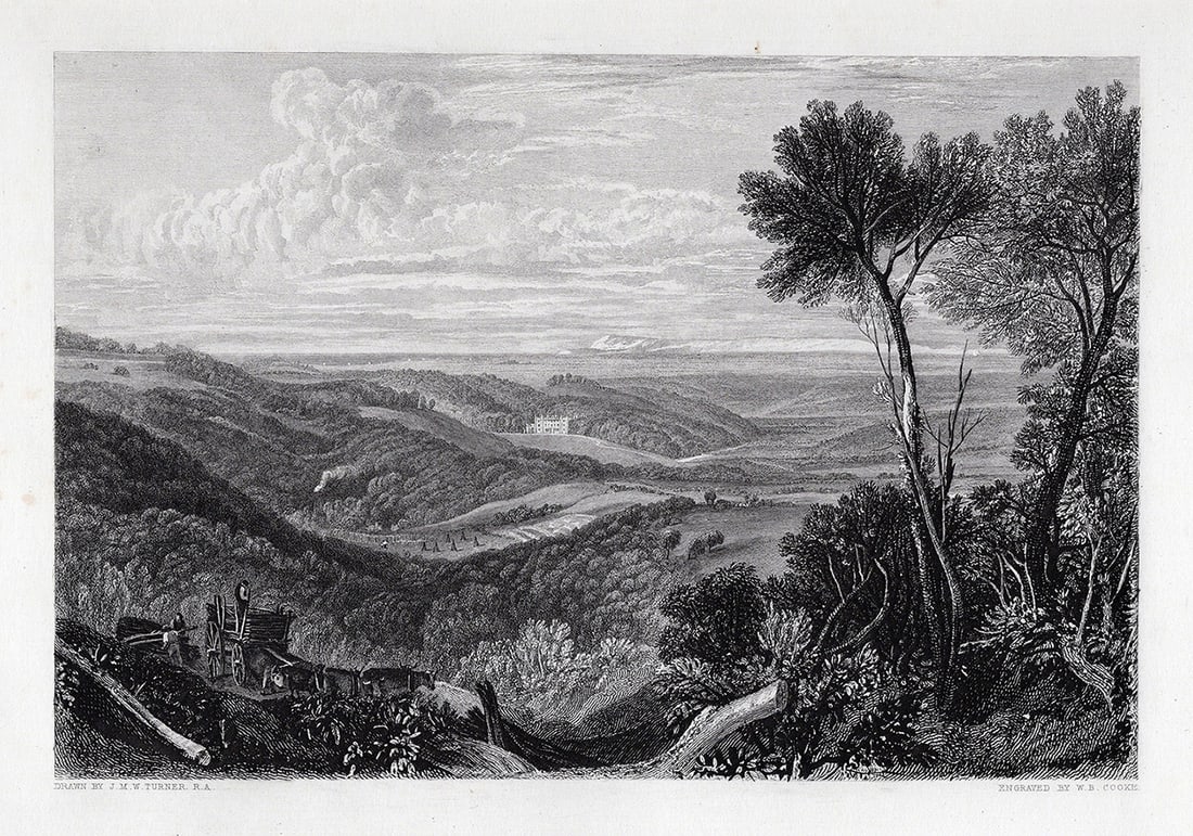 WILLIAM TURNER 1800s Engraving Vale of Ashburnham Framed SIGNED (1 of 3)