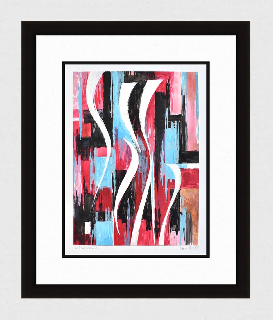 Mathis Original Gouache Vertical Shifted Framed Swiss: Josef Johann Mathis (Joe Mathis, 1913 - 2002; Swiss). Vertical Shifted (Vertikal verschoben). Original Mixed Media Gouache on paper. Year: 1988. Hand signed and dated in pencil, lower right. Titled in