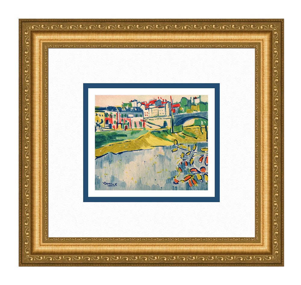 Maurice de Vlaminck Le Pont de Chatou 1958 lithograph: Maurice de Vlaminck. (1876-1958). Le Pont de Chatou. Color Lithograph on Wove Paper after the Original 1905 Painting. 1958. Signed in the plate. Excellent. Atelier Mourlot. Image Size 5 3/8 x 7 1/4 in
