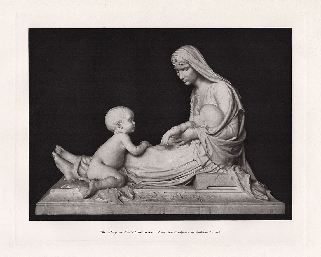 Joseph-Antoine Gardet The Sleep of Child Jesus 1891 print: Joseph-Antoine Gardet (French, 1861-1891). The Sleep of Child Jesus. Antique Heliogravure on wove paper after the original by a Master Engraver. 1891. Excellent. Image size 8 1/8 x 10 1/8 inches. Appr