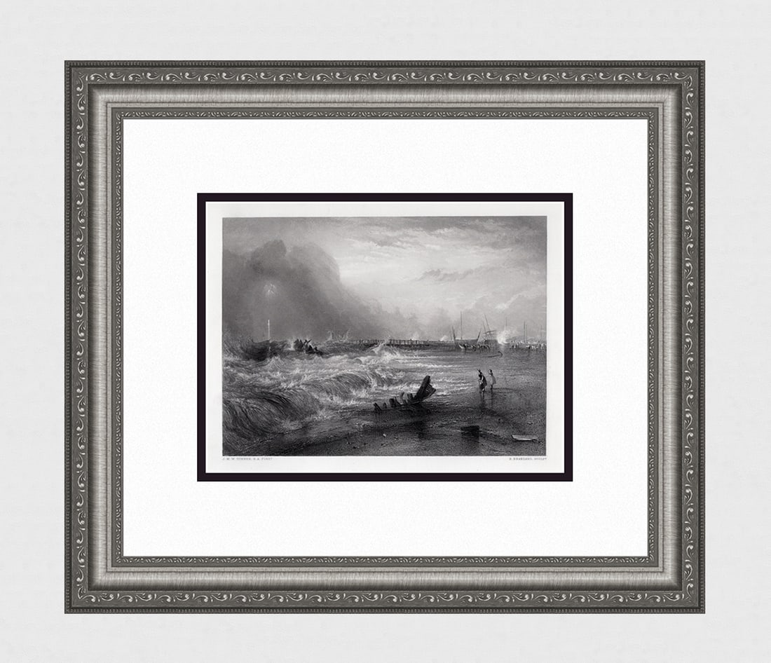 William TURNER 1800s Engraving Stranded Vessel Off Yarmouth SIGNED Framed (1 of 4)