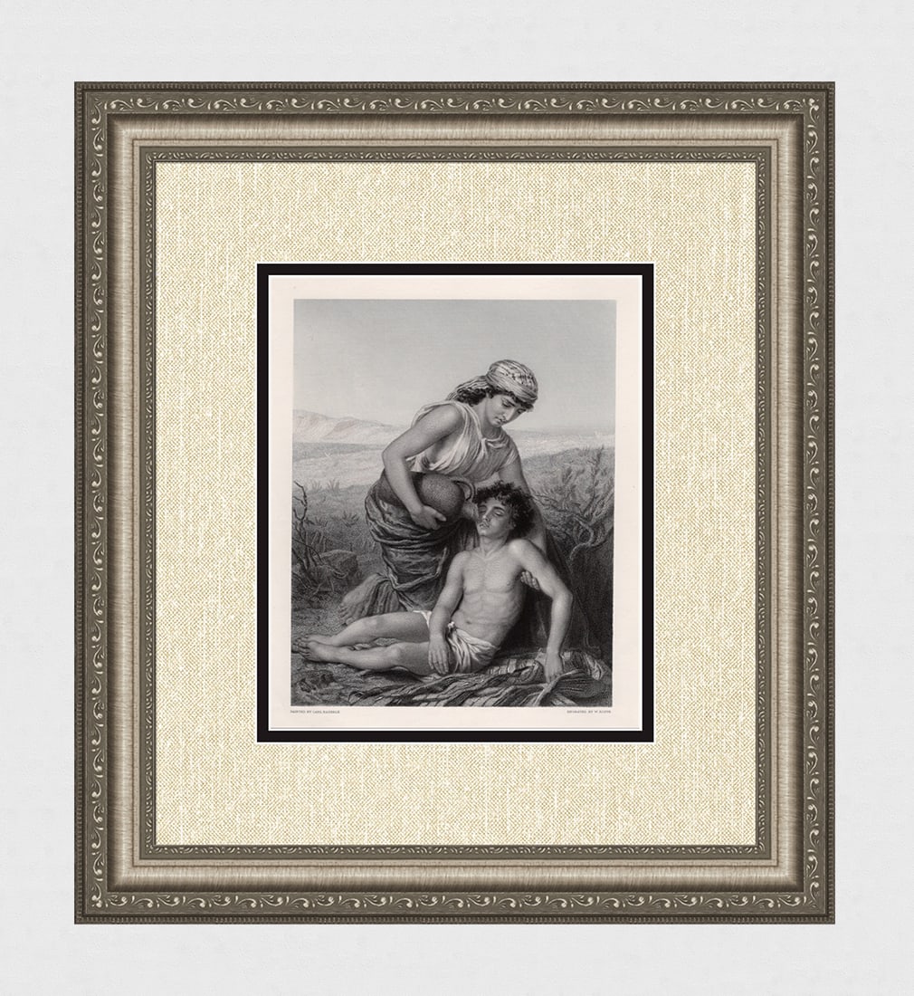 Karl Wilhelm Friedrich Bauerle 1800s Engraving Hagar & Ishmael FRAMED SIGNED (1 of 4)