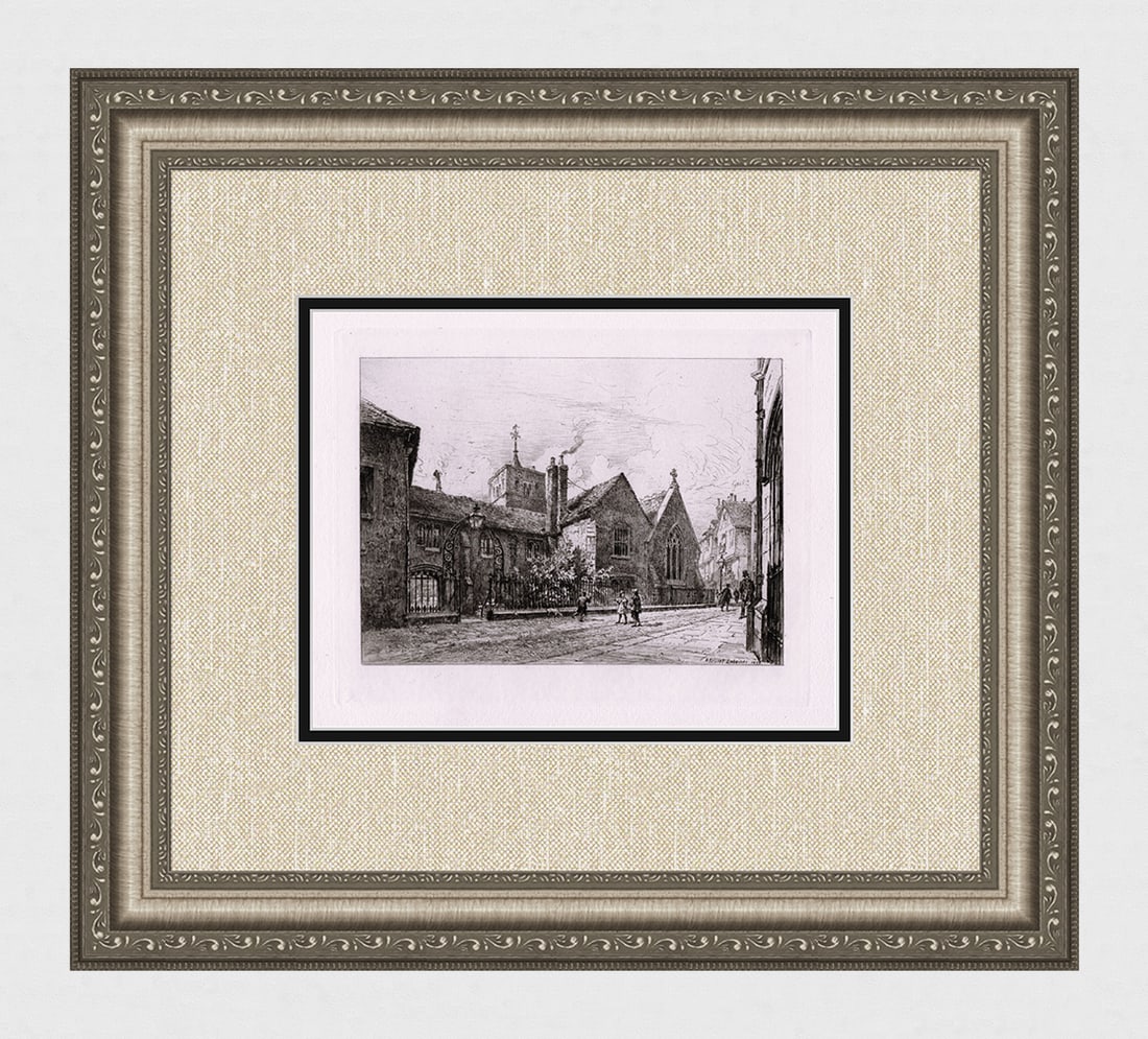 Alfred Louis Brunet Debaines 1880 etching Corpus Christi College and Tower of St. Benet's signed: Alfred Louis Brunet Debaines. (1845-1939). Corpus Christi College and Tower of St. Benet's. Antique etching on laid paper. 1880. Signed in the plate, lower right. Excellent. Image Size 7 1/4 x 9 1/4 i