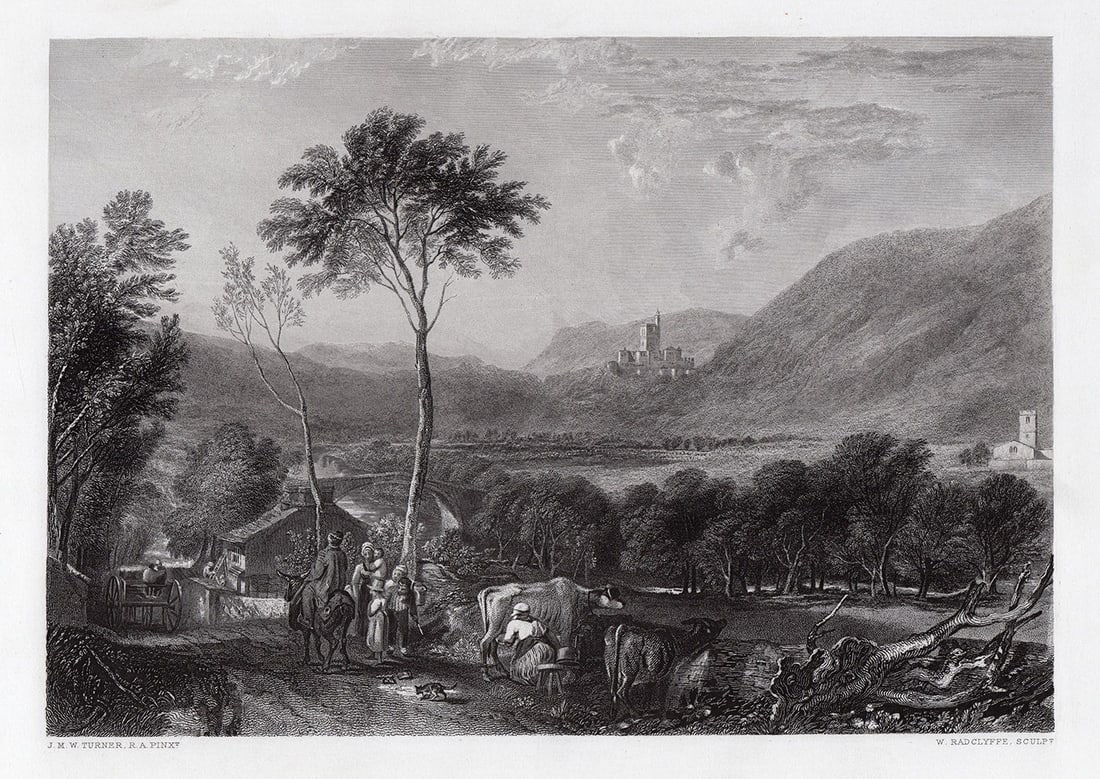 Joseph Mallord William Turner Hornby Castle 1875 engraving: Joseph Mallord William Turner. (English, 1775-1851). Hornby Castle. Antique Steel Engraving on wove paper after the original watercolor on paper by master engraver William Radclyffe (English, 1783 - 1