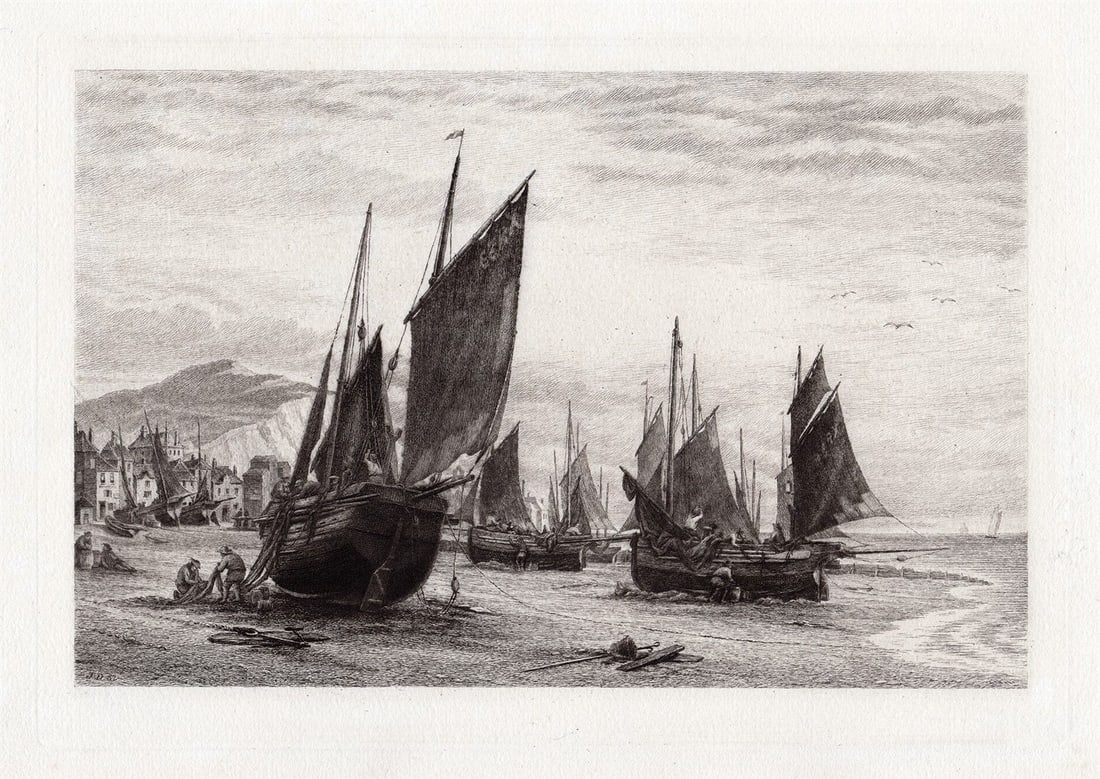 James Dobie Fishing Boats at Hastings 1882 etching (1 of 3)