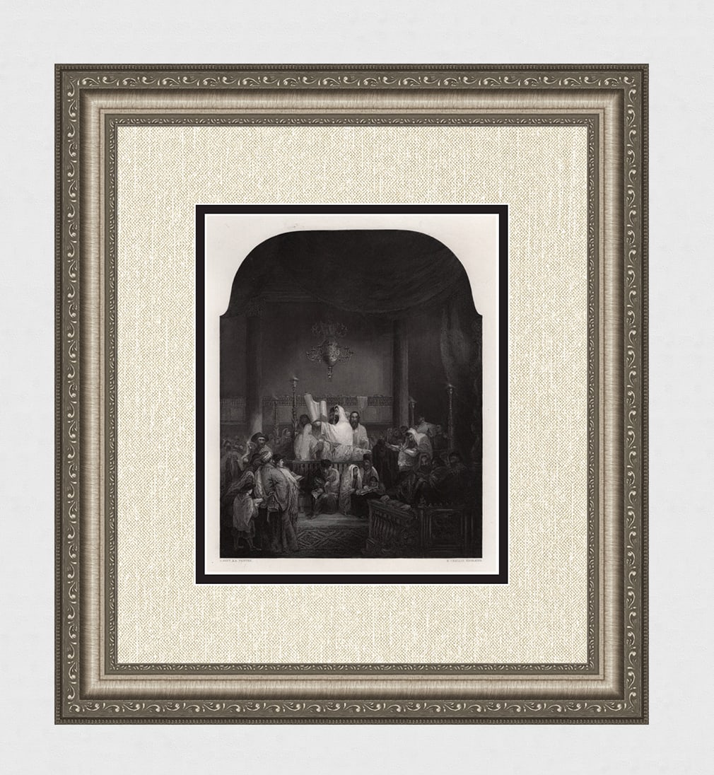 Solomon HART 1851 Antique Engraving The Jewish Synogogue Signed FRAMED (1 of 4)
