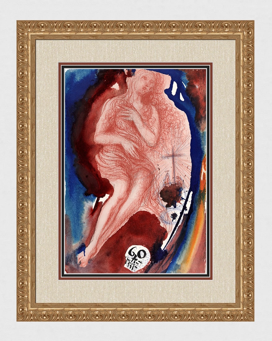 Salvaldor Dali Authentic Mary Magdalene 1967 Framed Lithograph: Salvador Dali. "Et ecce mulier, quae erat in civitate peccatrix.lacrymis coepit rigare pedes eius, et capillis capitis sui tergebat et osculabatur (And, behold, a woman in the city, which was a sinner