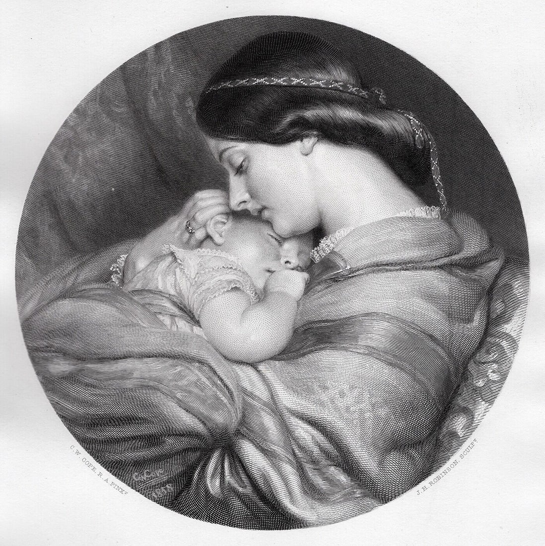 1800s Charles West Cope SIGNED Engraving Mother & Child FRAMED (1 of 3)