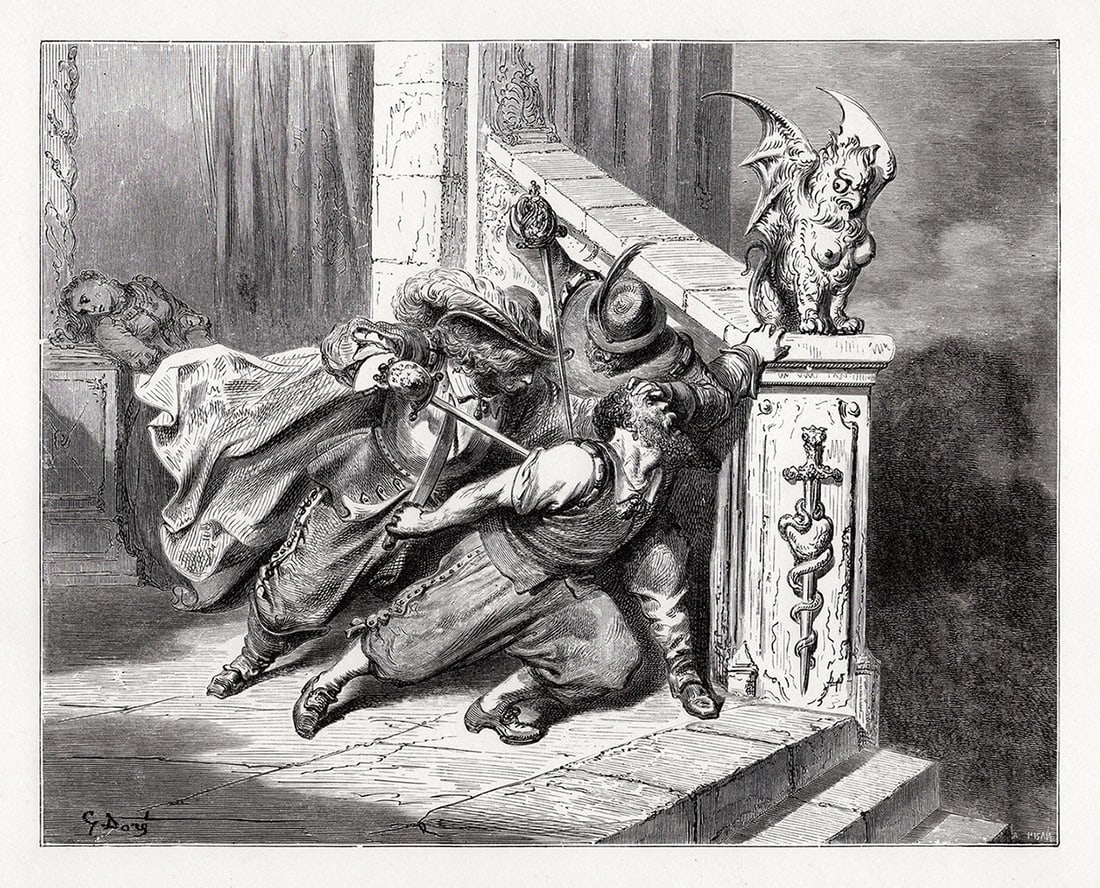Gustave Dore 1800s Engraving The death of Bluebeard Signed Framed (1 of 3)