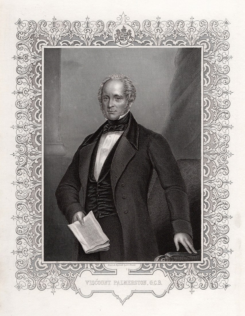 Daniel J. POUND ORIGINAL 1800s Engraving Viscount Palmerston SIGNED Framed (1 of 3)