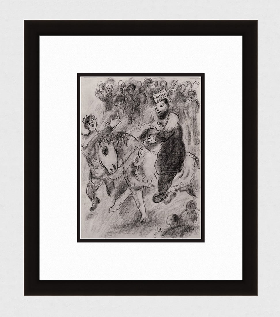 Biblical Marc CHAGALL 1960 Antique Print Mordecai's Honor FRAMED: Marc Chagall (1887-1985). Mordecai's Triumphal March. Antique black and white heliogravure on wove paper. Year: 1960. Teriade. Draeger Freres. Limited to 6500 Examples. Image size 9 1/4 x 12 1/2 inche