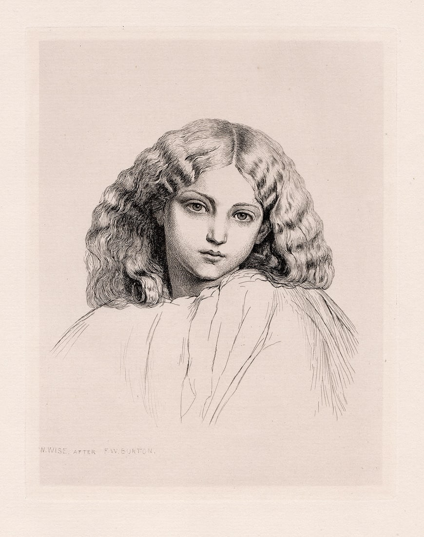 1874 Sir Frederic William Burton The Child Miranda etching signed (1 of 2)