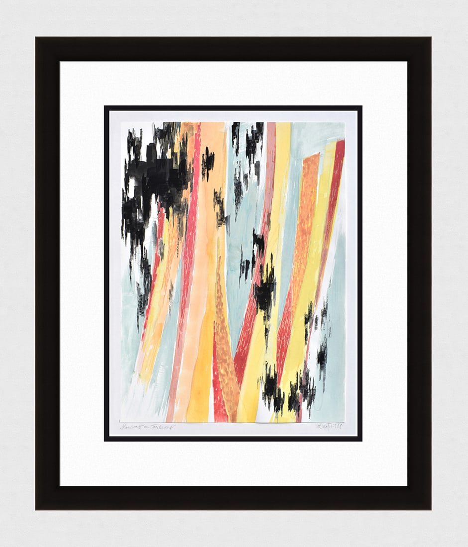 Mathis Original Gouache Contrast in Color Framed Swiss: Josef Johann Mathis (Joe Mathis, 1913 - 2002; Swiss). Contrast in Color (Kontrast im Farbwert). Original Mixed Media Gouache on paper. Year: 1988. Hand signed and dated in pencil, lower right. Titled 