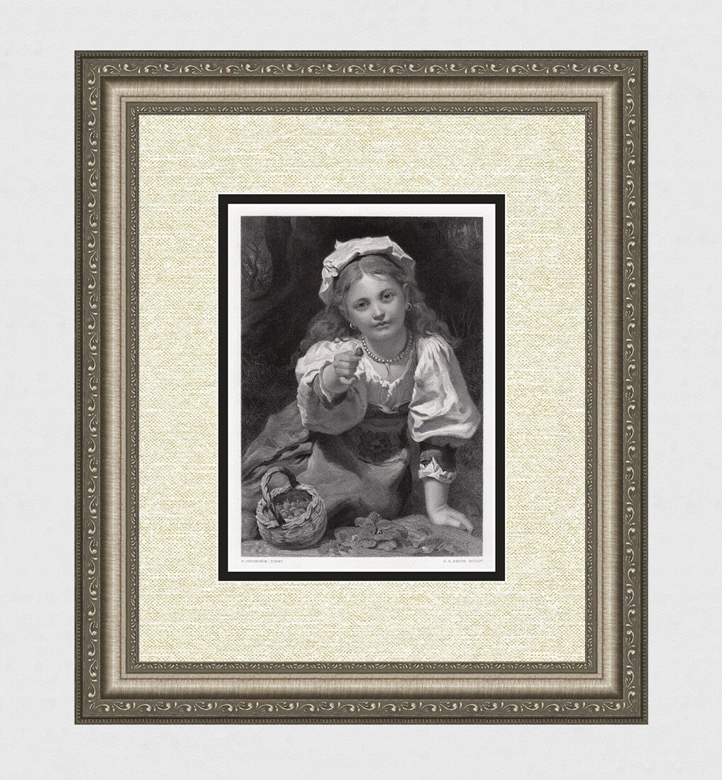 Pierre De Coninck The Strawberry Girl 1875 engraving: Pierre De Coninck. (Pierre Louis Joseph De Coninck) (French, 1828 - 1910). The Strawberry Girl. Antique Steel Engraving on wove paper after the original by master engraver S. S. Smith. 1875. Excellent