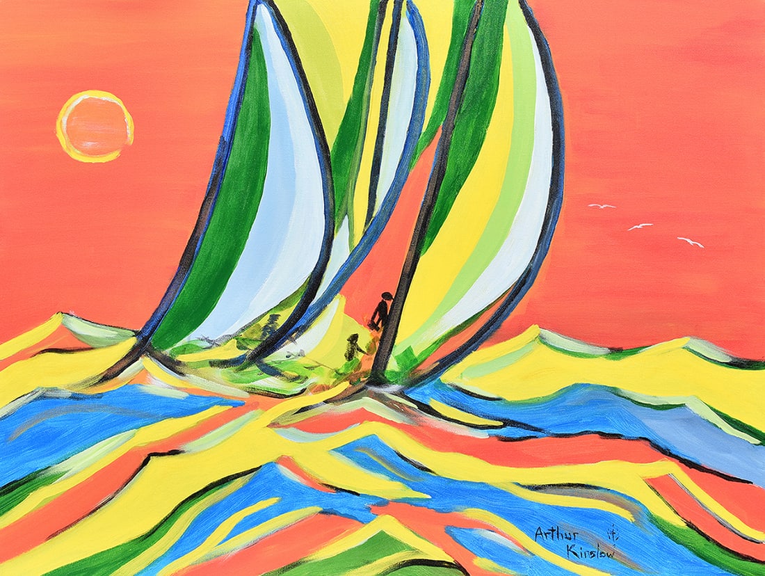 Arthur Kinslow Original Painting Sailing 30 x 40 Inches: Arthur Kinslow ( American, 1955 - ) Sailing. Original Acrylic on Canvas.Signed by the artist lower center. Canvas Size 30 x 40 inches. Arthur Kinslow has been involved in art his entire life and belie