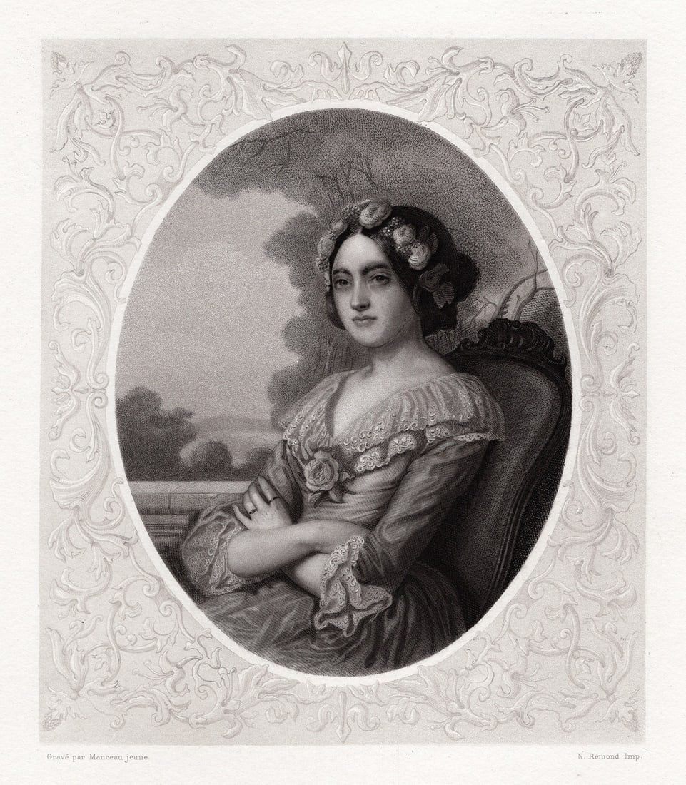 Jeanne-Mathilde Herbelin 1800s Lithograph Seated Young Lady Framed (1 of 2)