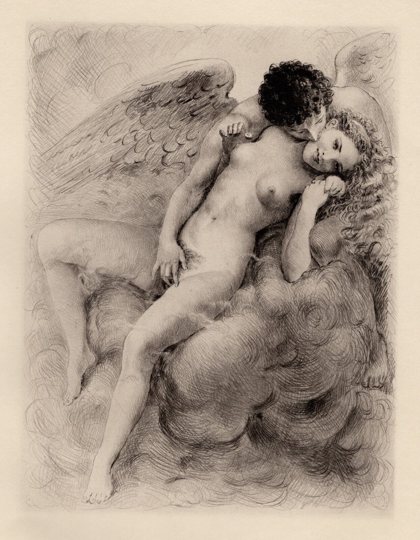 Paul-Emile BECAT ORIGINAL 1947 Lithograph Cupid & Psyche Framed Limited (1 of 2)
