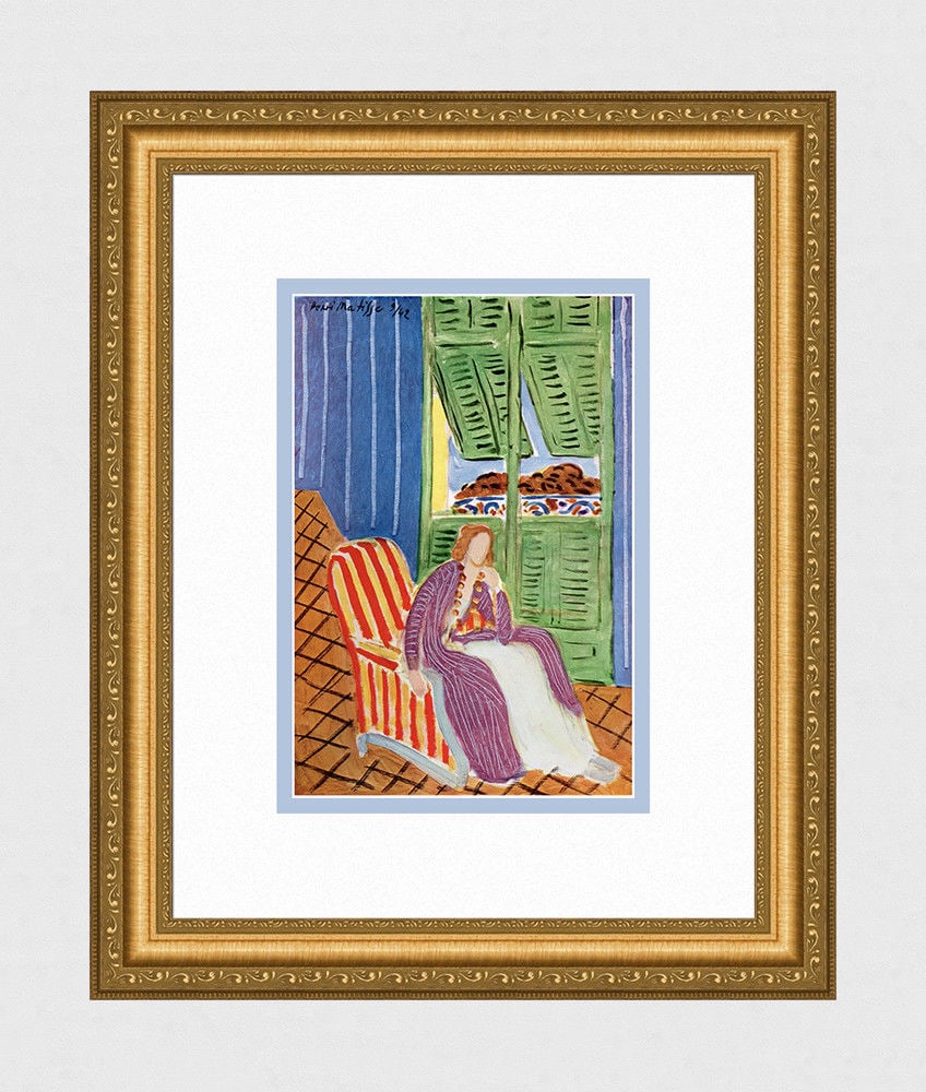 Henri Matisse 1945 Antique Print The Violet Dress (La Robe Violette) signed: Henri Matisse. (1869-1954). The Violet Dress (La Robe Violette). Color heliogravure after the original painting. 1945. Signed in the plate, upper left. Excellent. Teriade. Atelier Draeger Freres. Imag