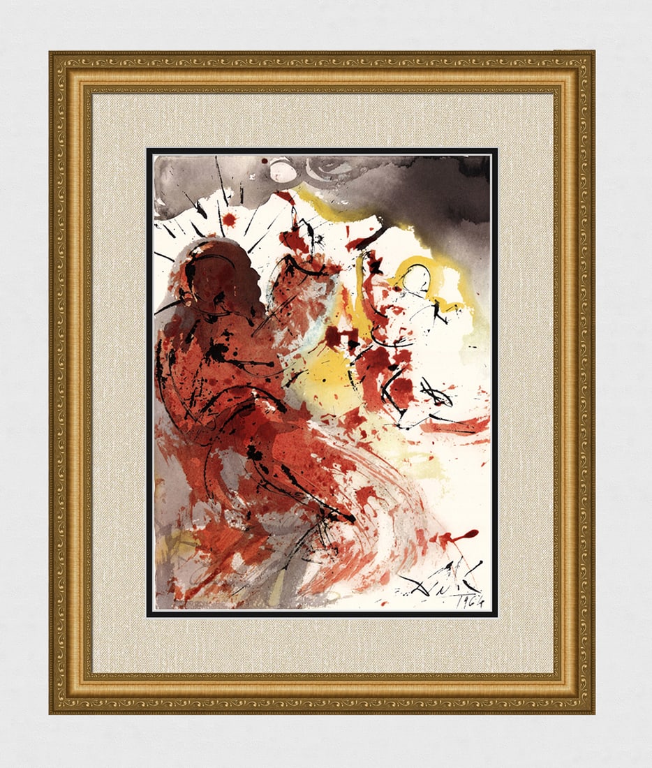 Dali 1967 Original Biblia Sacra Jerome Framed Lithograph: Salvador Dali. "Sanctus Hieronymus Doctor Maximus (Saint Jerome's Greatest Teacher)" Mixed technique lithograph in colors on handmade paper from the "Biblia Sacra" suite, 1967, Rizzoli Editions, Milan