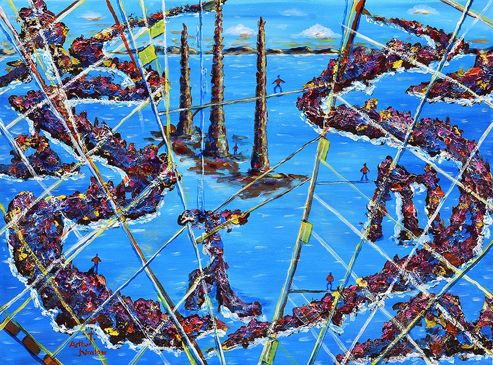 Arthur Kinslow Original Painting Hidden Path 30 x 40 Inches: Arthur Kinslow ( American, 1955 - ) The Hidden Path. Original Acrylic on Canvas.Signed by the artist lower left. Canvas Size 30 x 40 inches. Arthur Kinslow has been involved in art his entire life and