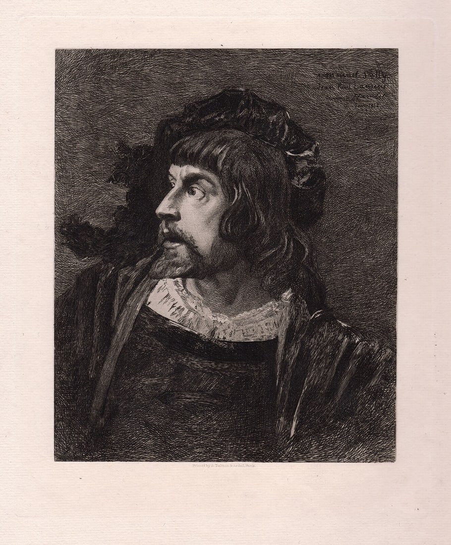 Jean Paul Laurens M. Mounet-Sully as Hamlet etching signed (1 of 2)