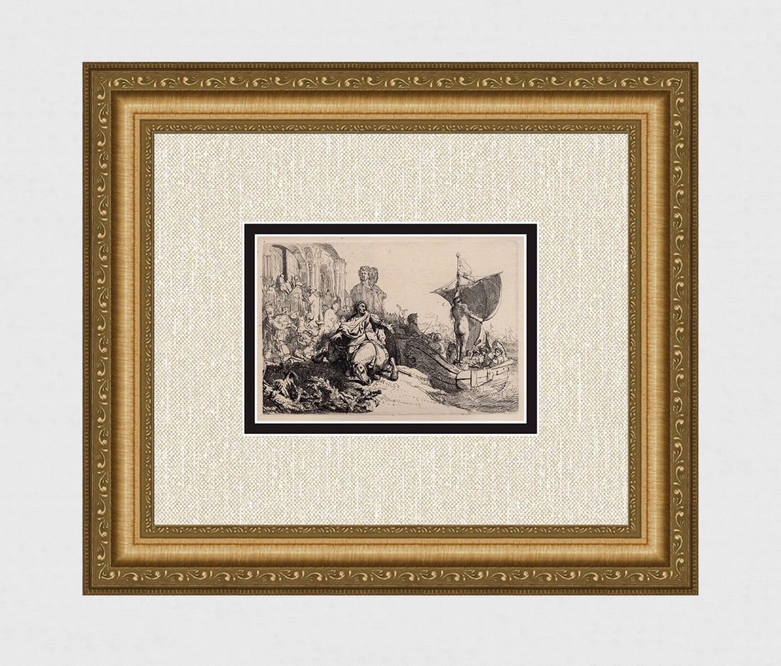 1800s REMBRANDT B111 The Ship of Fortune DURAND: After Rembrandt Harmenszoon Van Rijn (1606-1669). Title: The Ship of Fortune. Medium: Antique hand pulled copper plate etching on laid paper after the original by master etcher Amand Durand (1831 - 19