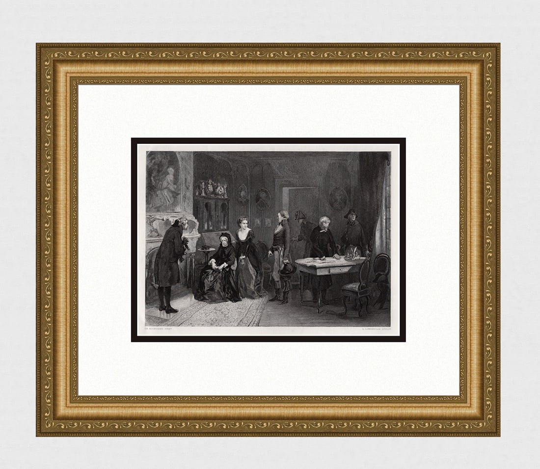 Charles Rochussen 1800s Engraving The Search Executed FRAMED Signed: Charles Rochussen (Dutch, 1814 - 1894). The Search. Antique engraving on wove paper after the original by master engraver Leopold Lowenstam (British, 1842-1898). Signed in the plate. Year: 1880. Image