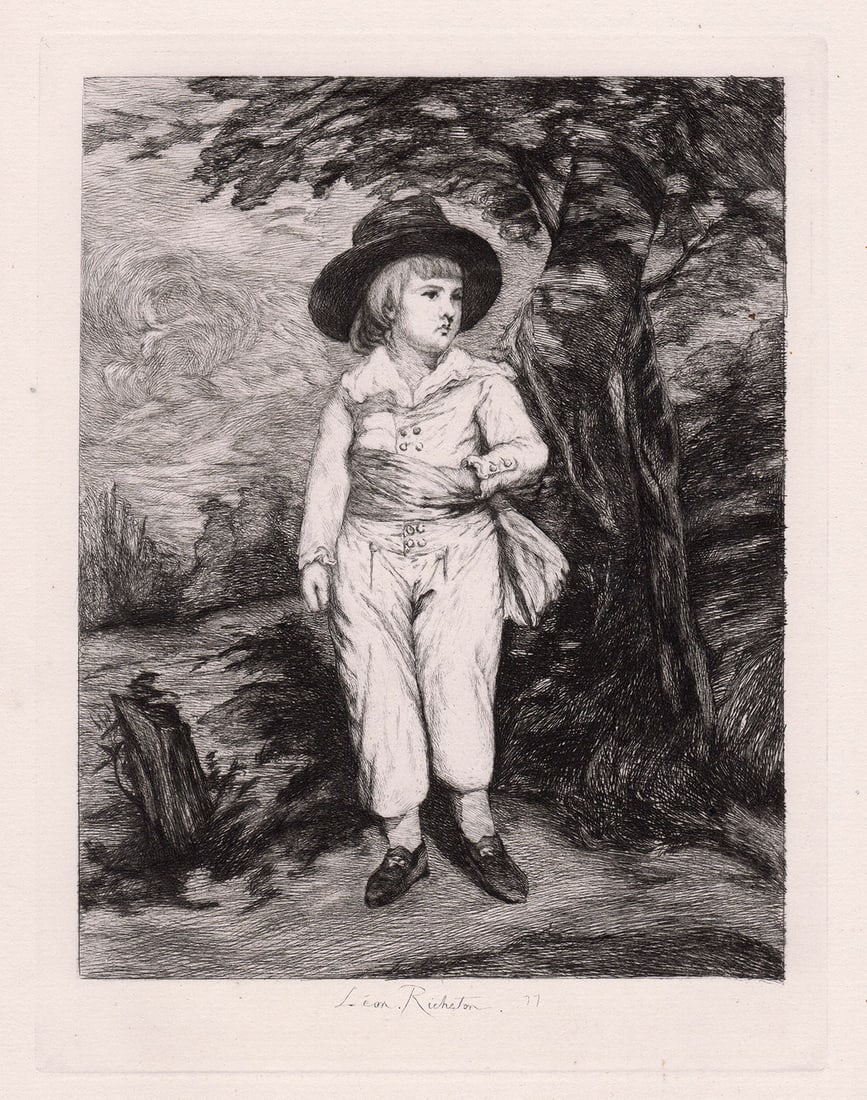 Sir Joshua Reynolds Viscount Althorp as a Boy etching signed: Sir Joshua Reynolds. "Viscount Althorp as a Boy". Antique etching on thick laid paper after the original by master etcher Leon Richeton. 1877. Signed in the plate. Excellent **Please feel free to ask 