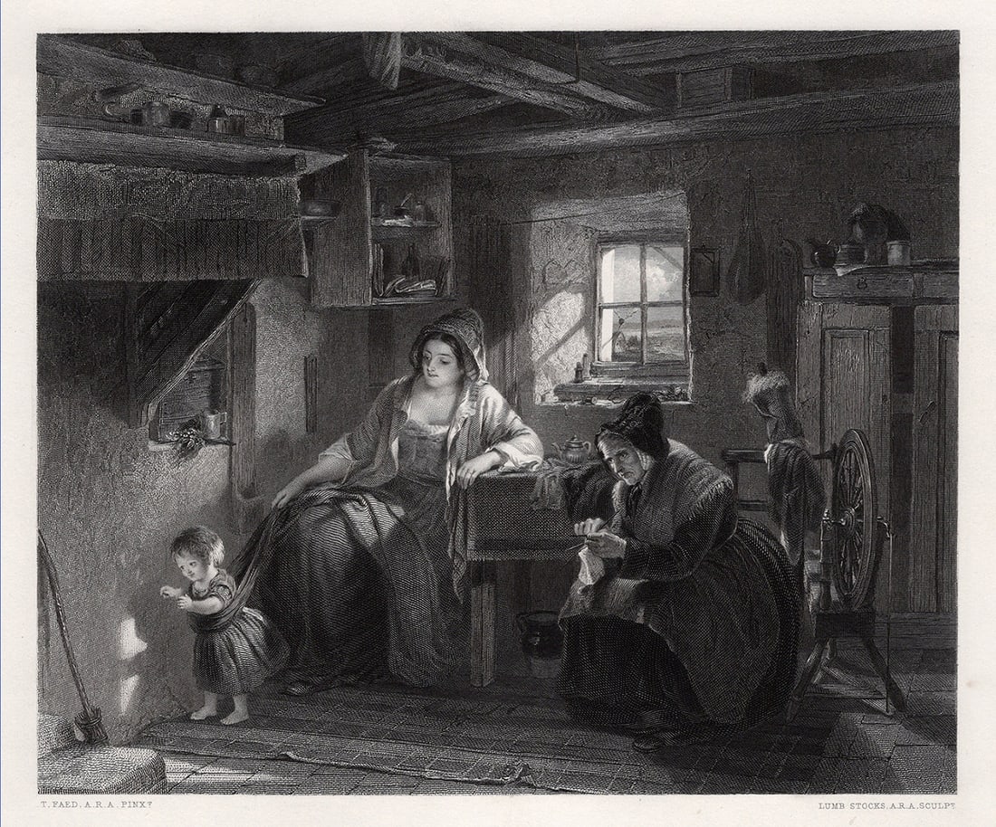 1800s THOMAS FAED Antique Engraving The Peasant's Cottage Framed SIGNED (1 of 3)