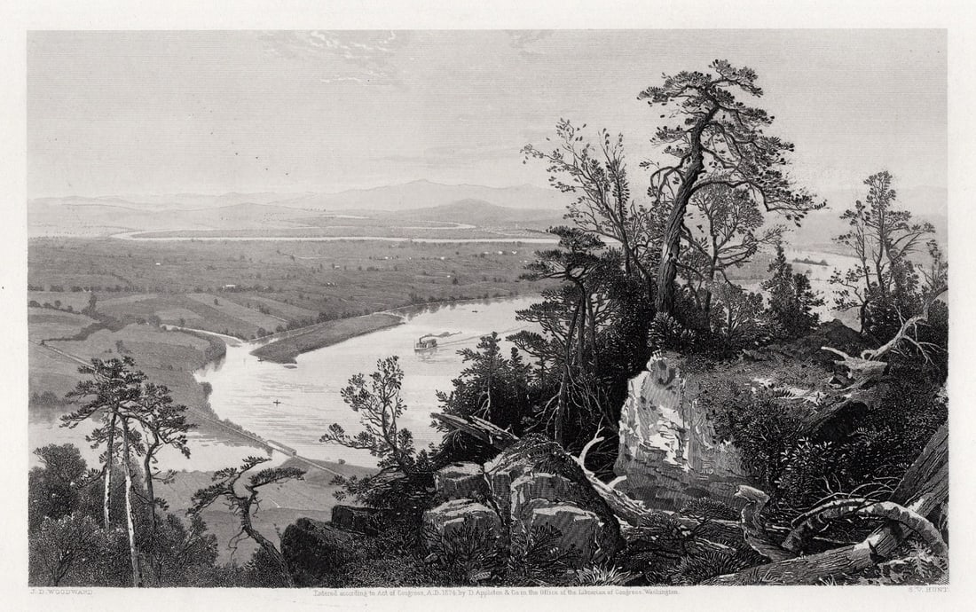 1800s J. D. WOODWARD SIGNED Antique Engraving Connecticut Valley FRAMED (1 of 3)