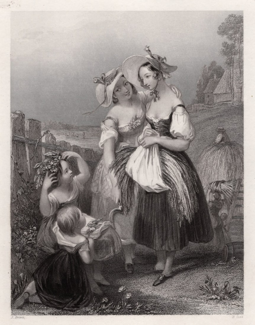 1800s J. Brown Antique Engraving Happy Days SIGNED FRAMED (1 of 2)