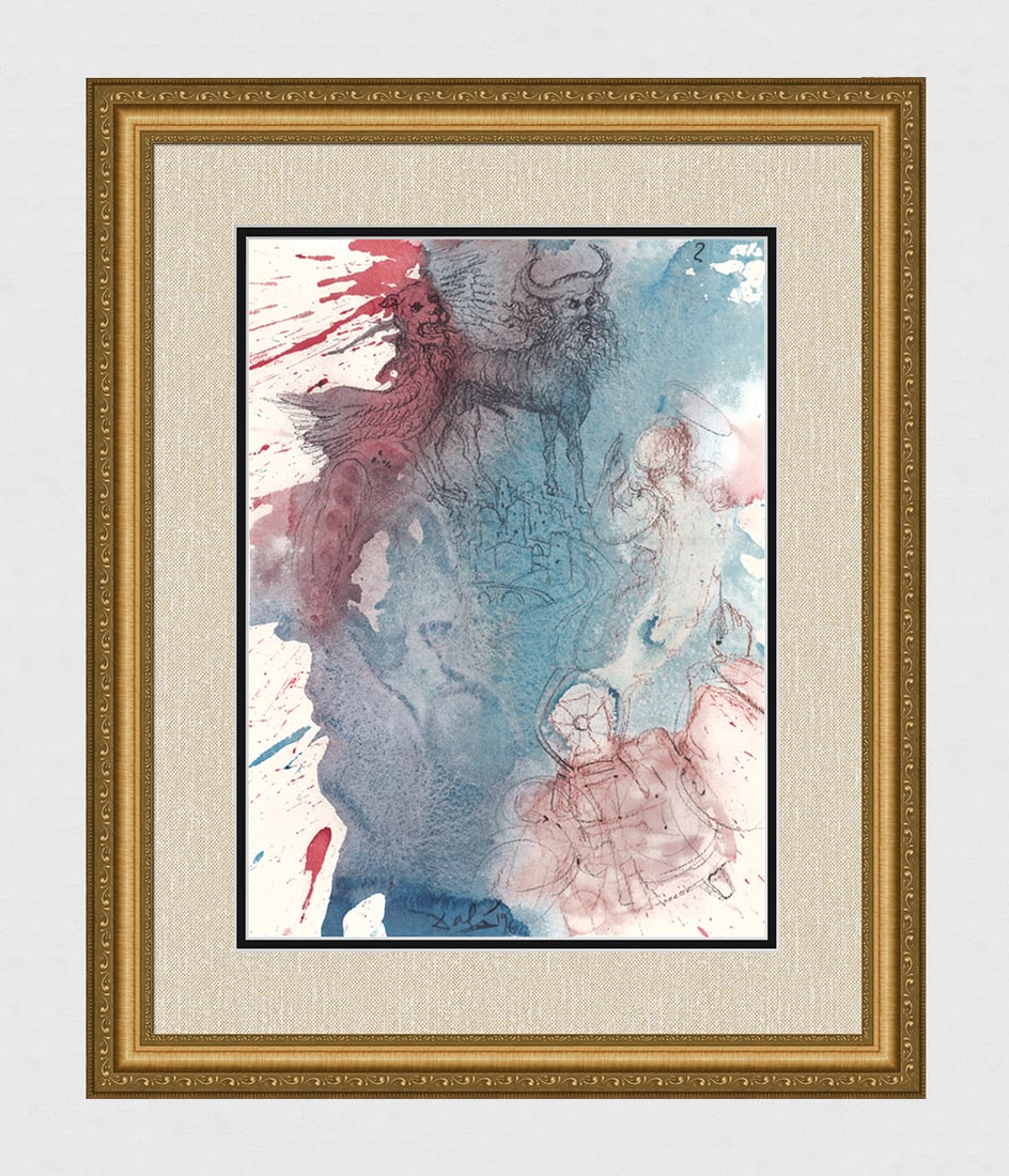 Dali Original Cherubs and the Ark 1967 Framed Lithograph: Salvador Dali. "Cherubim expandebant alas super locum Arcae et protegebant Arcam et vectes eius (And the cherubs spread forth their two wings over the place of the ark, and the cherubs covered the ark