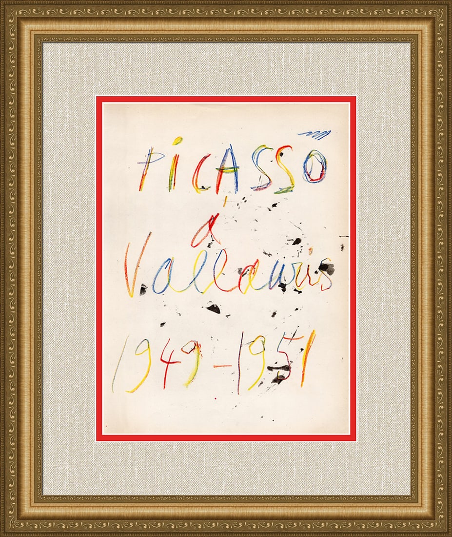 1952 Pablo Picasso Vallauris Lithograph Framed: Pablo Picasso (Spanish,1881-1973).Vallauris. Color Lithograph on wove paper. 1952. Lithograph made especially for Verve 25/26. Atelier Mourlot. Image size 10 1/4 x 14 inches. Approximately 19 x 23 inc