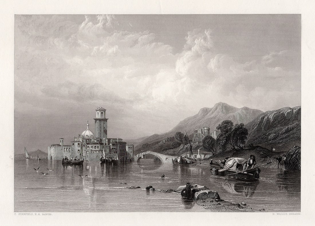 1800s Clarkson Stanfield Engraving View of the Gulf of Venice SIGNED Framed (1 of 3)