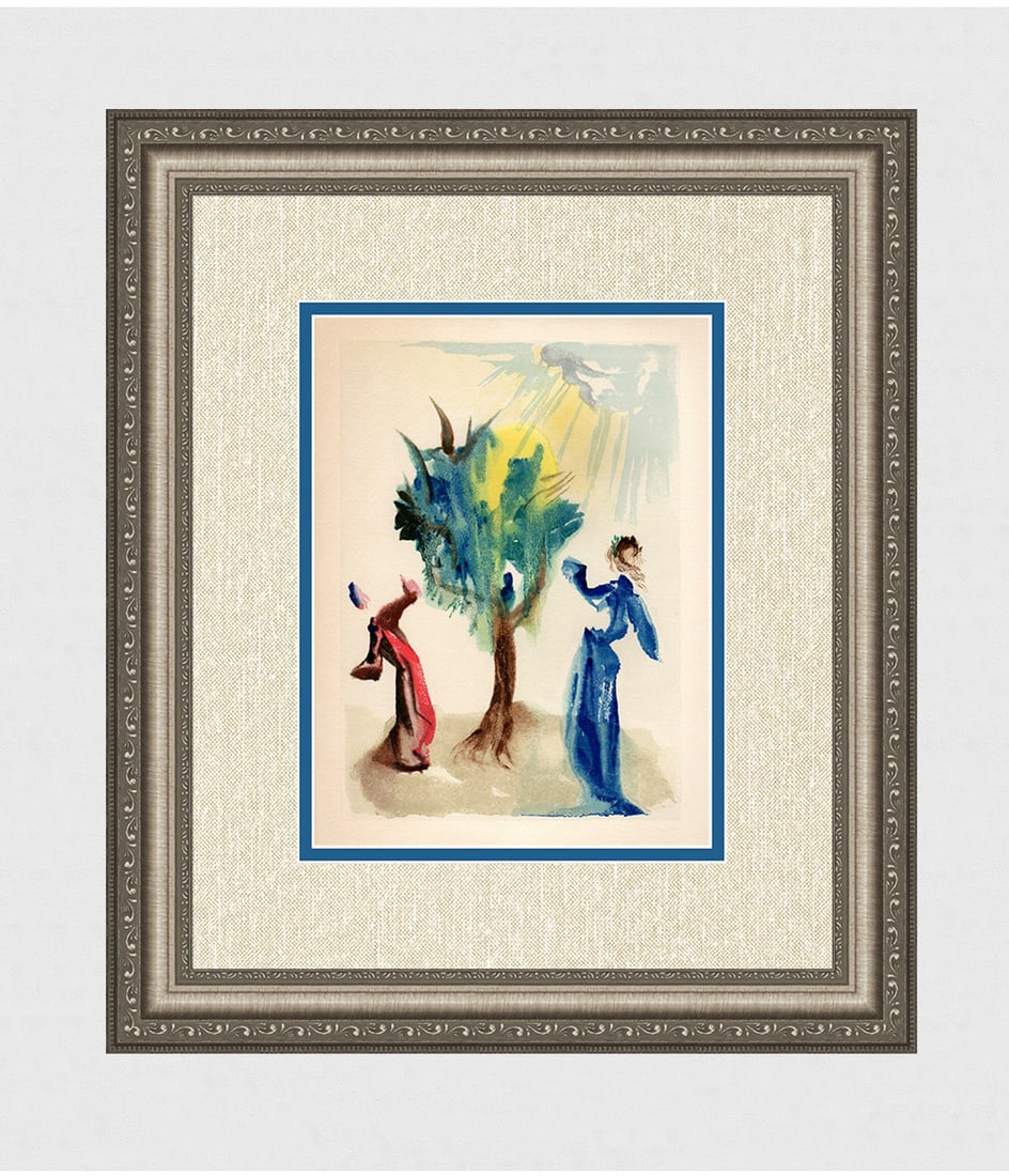 1960 Salvador Dali Tree Penitence Authentic Woodcut: Salvador Dali. (1904-1989). "The Tree of Penitence" Purgatory Canto 24. Authentic Original Color Woodcut from The Divine Comedy Printed in 1960 on B.F.K. Rives Paper ( this is not a reproduction, copy