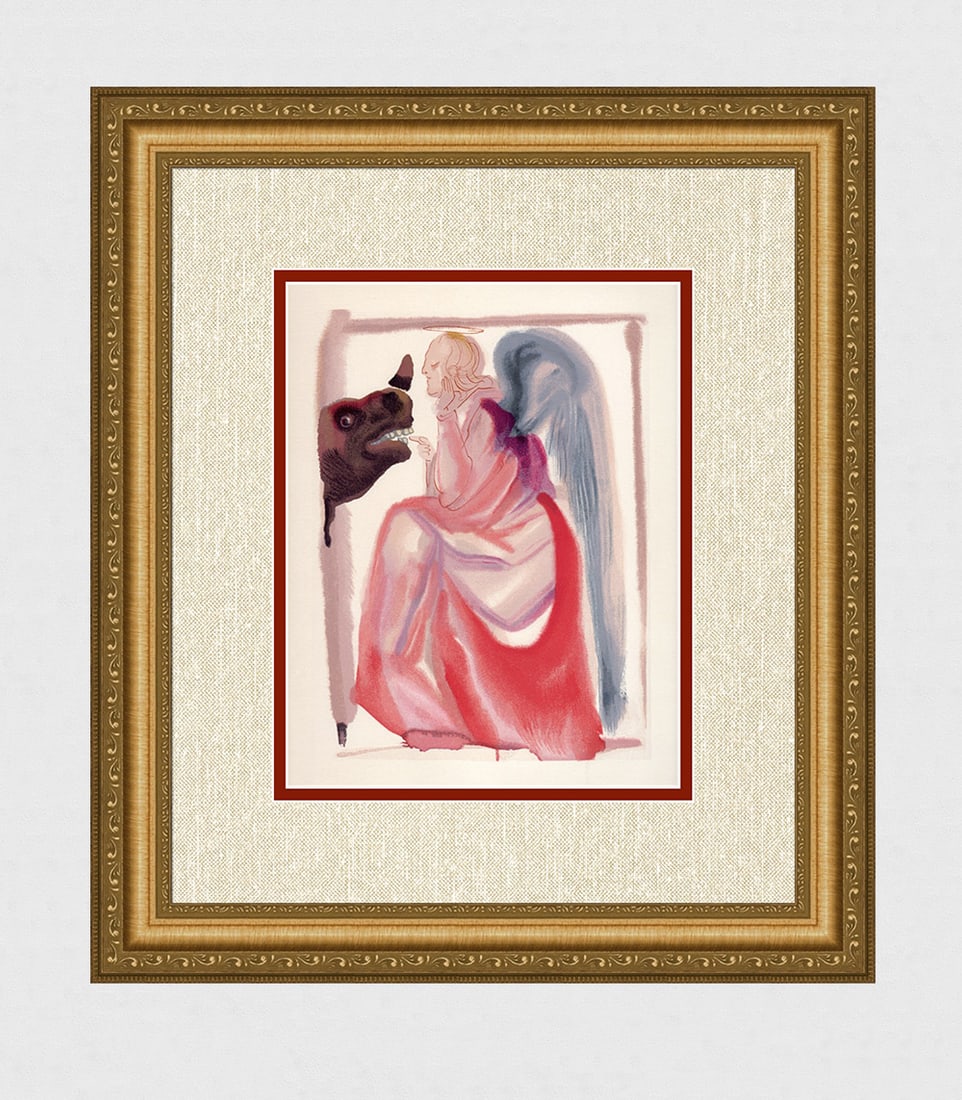1960 Salvador Dali Mercury Authentic Woodcut: Salvador Dali. (1904-1989). "The Sphere of Mercury" Paradise Canto 6. Authentic Original Color Woodcut from The Divine Comedy Printed in 1960 on B.F.K. Rives Paper ( this is not a reproduction, copy, 