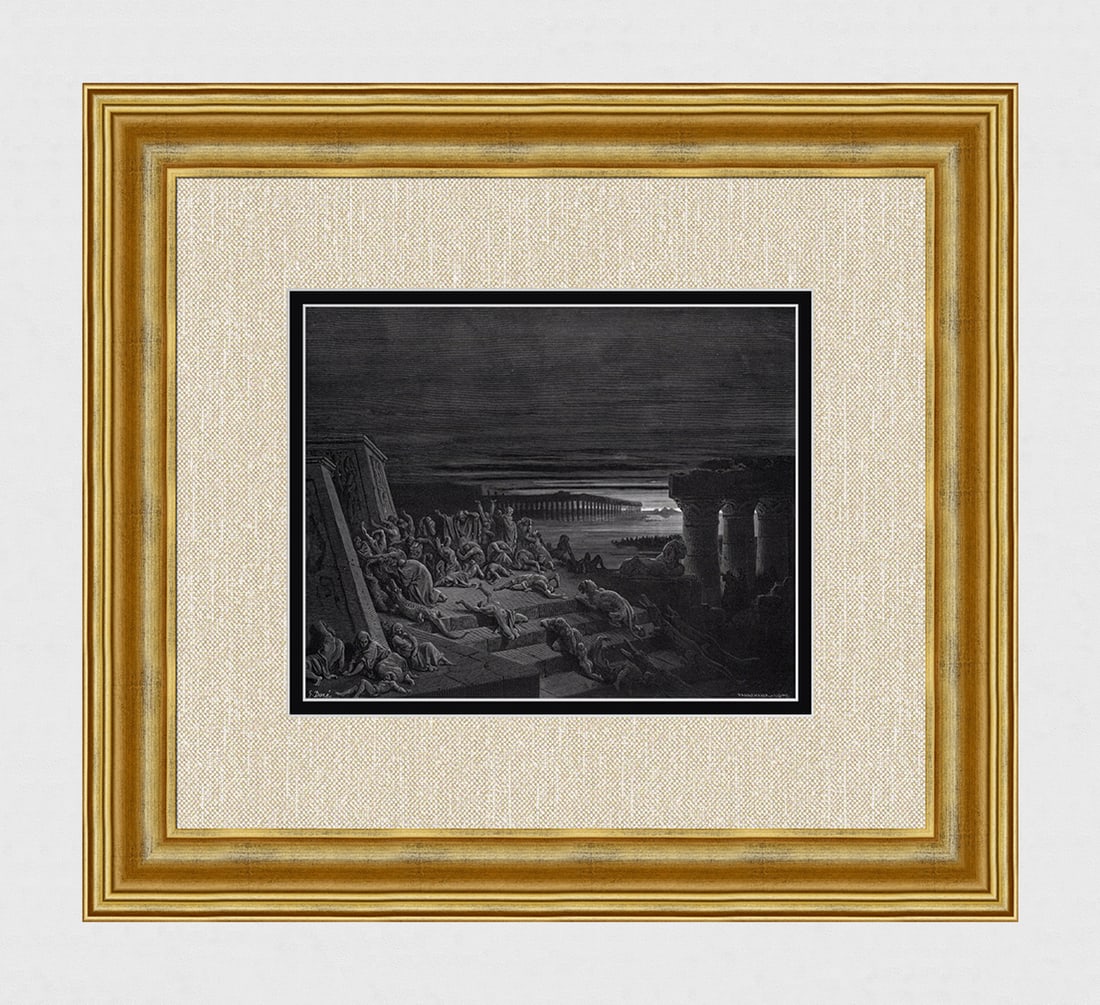 1800s Gustave Dore Wood Engraving The Ninth Plague: Darkness Framed Signed (1 of 3)
