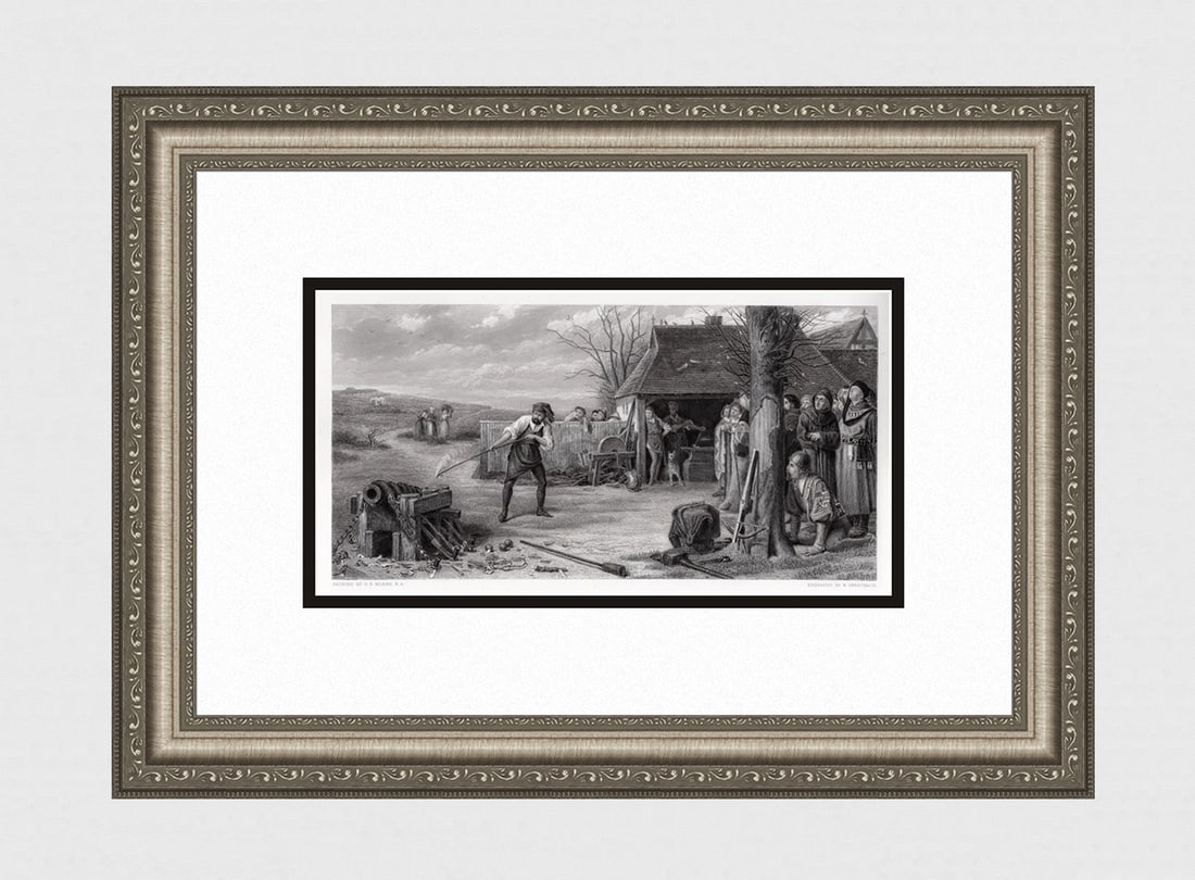 Henry Stacy Marks 1800s Engraving "Experimental Gunnery" Signed Framed: Henry Stacy Marks (English, 1829-1898). Experimental Gunnery. Antique engraving on wove paper after the original by master engraver William Greatbach (British, 1802-1894). Year: 1881. Signed in the pl