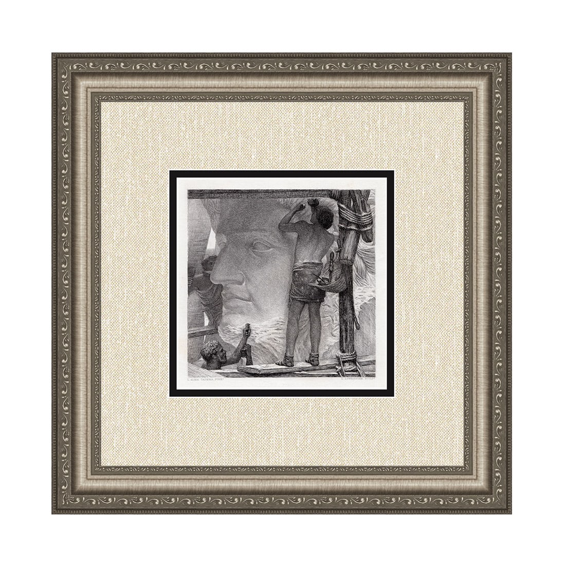 1878 Sir Lawrence Alma Tadema Sculpture in Ancient Rome engraving signed: Sir Lawrence Alma-Tadema (born Lourens Alma Tadema) (Dutch, 1836-1912). Sculpture in Ancient Rome. Antique steel engraving on wove paper after the original by master engraver Leopold Henry Lowenstam (