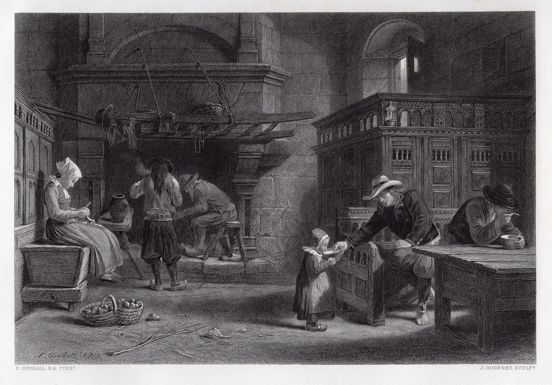 Frederick Goodall The Homely Meal - Brittany engraving signed (1 of 2)