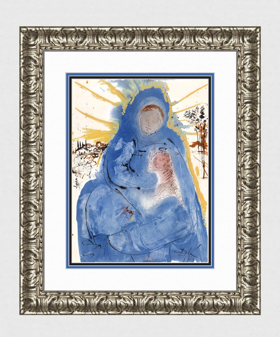 Salvador Dali Biblia Sacra 1967 Virgin Mary Lithograph Framed: Salvador Dali. "Ecce virgo in utero habebit et pariet filium; et vocabitur nomen eius Emmanuel, quod est interpretatum nobiscum Deus (Behold, the virgin shall be with child, and shall bring forth a so
