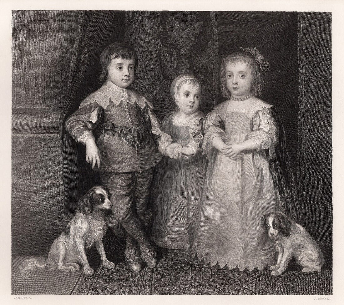 1800s Anthony Van Dyck Engraving Children of Charles 1st Signed Framed (1 of 3)