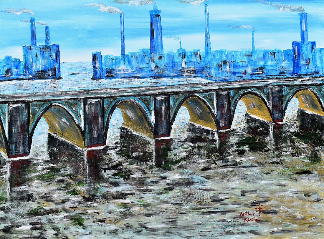 Arthur Kinslow Orginal Painting Waterloo Bridge London 36 x 48 Inches (1 of 3)