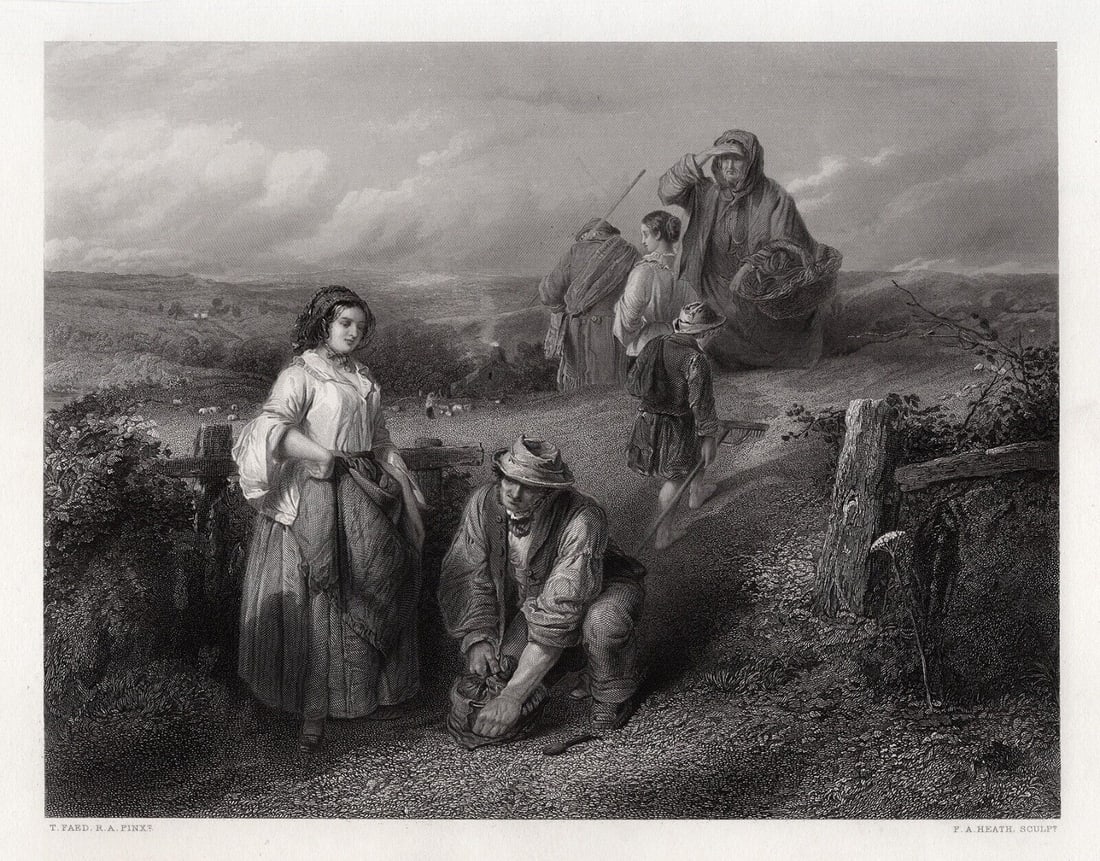 THOMAS FAED 1800s Engraving End of a Long Day SIGNED Framed (1 of 3)