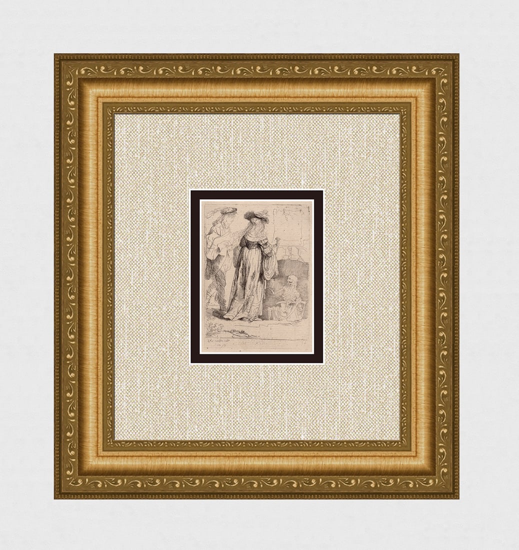 1800s REMBRANDT B109 Etching SIGNED Death Durand: After Rembrandt Harmenszoon Van Rijn (1606-1669). Title: Death Appearing to the Wedded Couple from an Open Grave. Medium: Antique hand pulled copper plate etching on laid paper after the original by