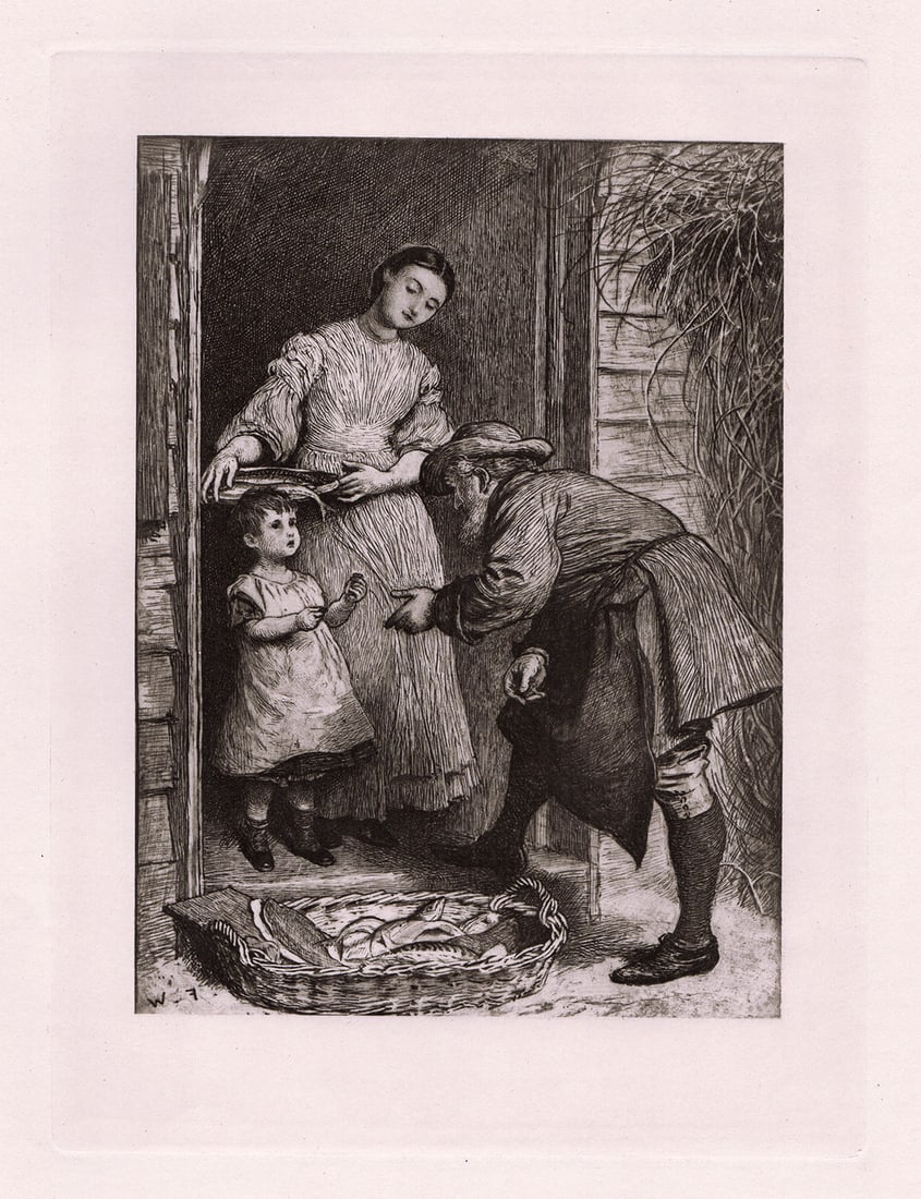 Frederick Walker 1889 etching The Fishmonger signed (1 of 2)