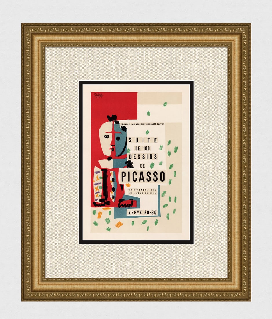 PABLO PICASSO 1954 Mourlot Color Lithograph "Suite de Dessins" Framed: Pablo Picasso (1881 - 1973). Suite de Dessins. 1954 Color Lithograph on wove paper. Dated in the plate, lower right. Lithography executed by Mourlot. Condition: Excellent. Image size 8 1/8 x 11 7/8 in
