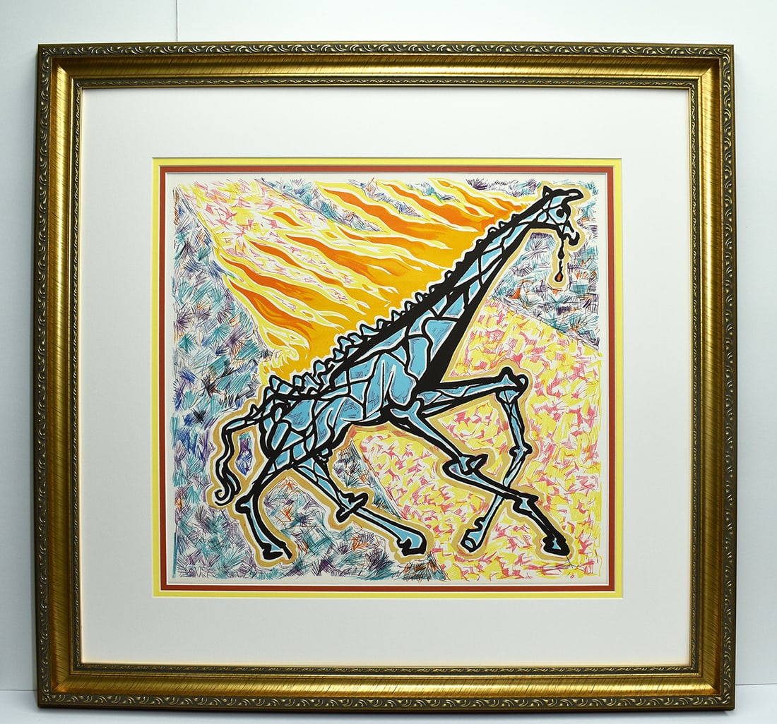 Salvador Dali Burning Giraffe Color Lithograph Signed Limited: Salvador Dali. Le Giraffe en Feu (Giraffe afire). Year: 1976. Signed in pencil lower right, numbered lower left from the edition fo 250 in Roman Numerals. Reference: Field 76-2, M/L 1449. Imges size: 