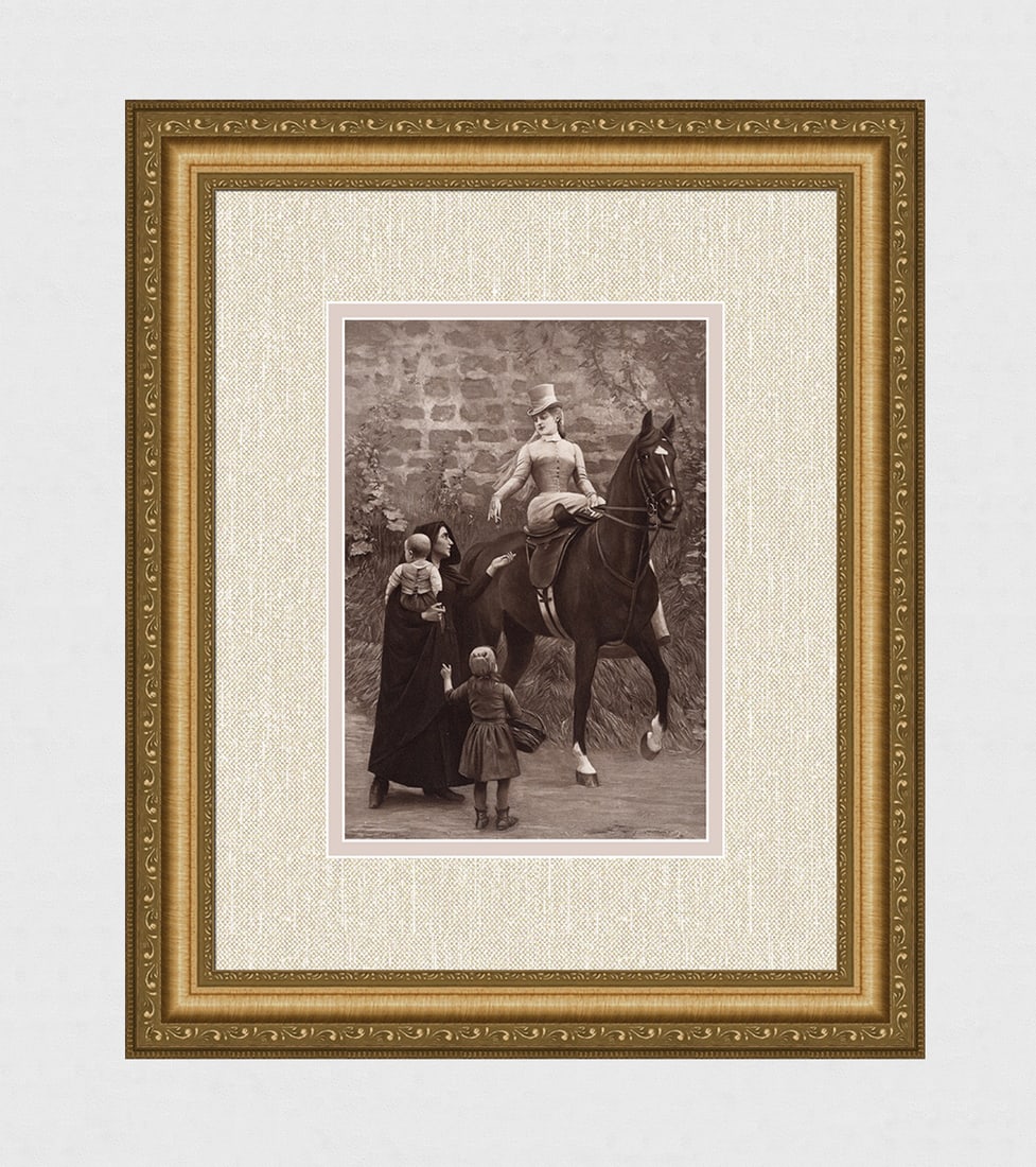 Georges Van den Bos 1800s Antique Print The Act of Charity Signed Framed: Georges Pierre Marie Van den Bos (Belgium, 1853 - 1911). Charity. Antique heliogravure on heavy wove paper after the original. Year: c. 1880. Signed in the plate lower left. Image Size 7 1/4 x 10 1/4 